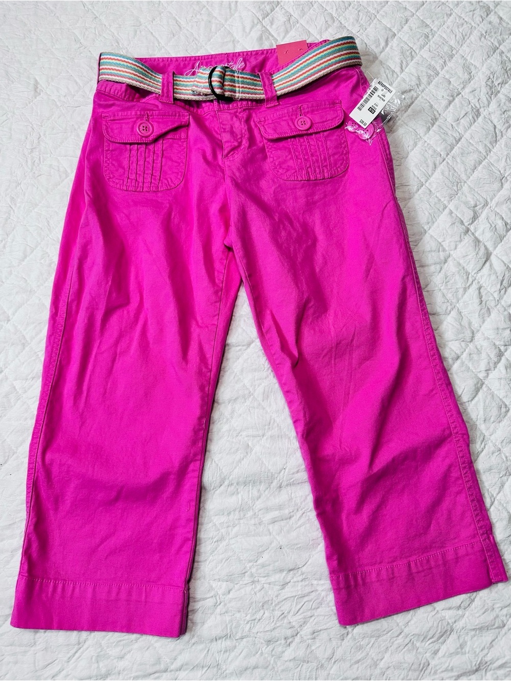 Aeropostale Girls Bright Fuchsia Cargo Shorts with Striped Belt